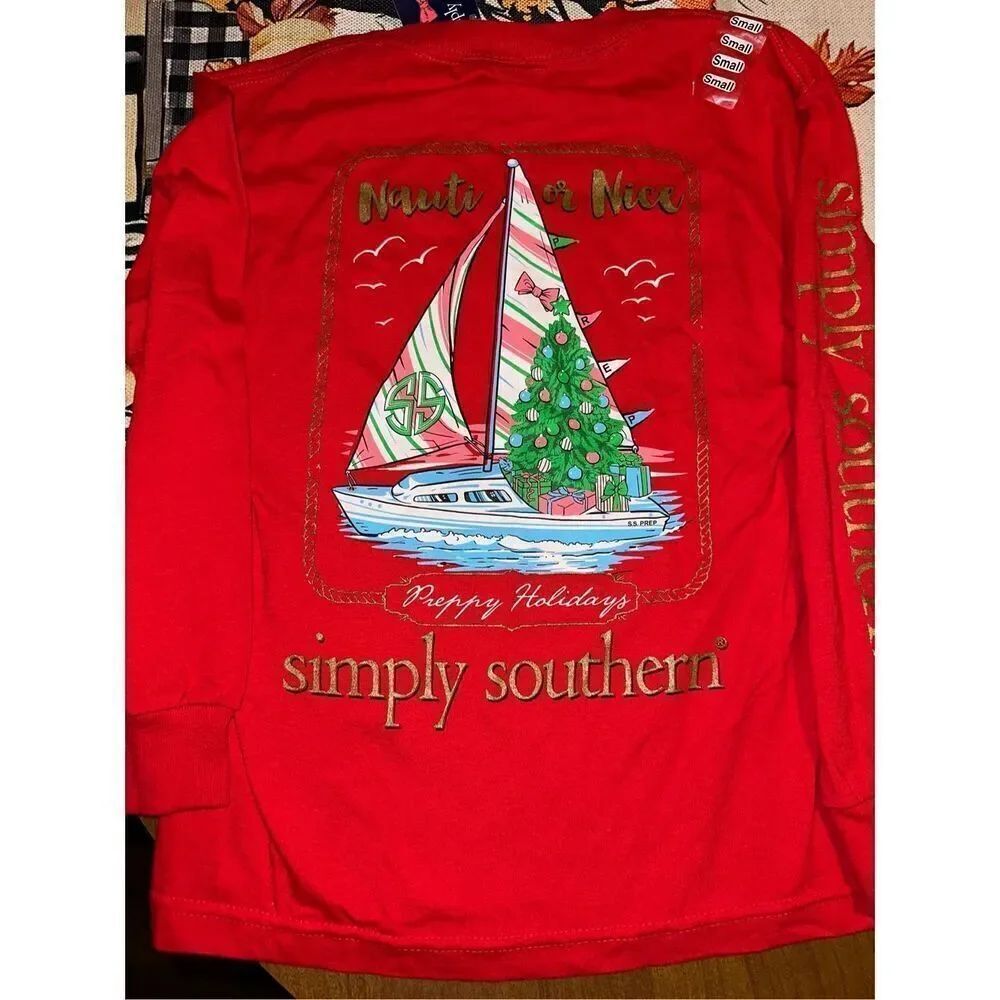 Simply Southern Nauti Or nice sailboat long Sleeve t-shirt youth Size Small 6-7